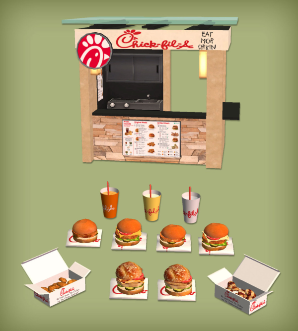 jacky93sims Chick Fil A Food Stand for by simsfinds - The Sims 2 Custom Content