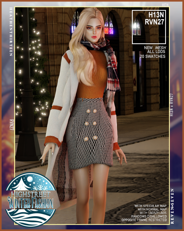 Alpha Women's Blown Up Outerwear Winter Overcoat with Scarf by simsfinds - The Sims 4 Custom Content