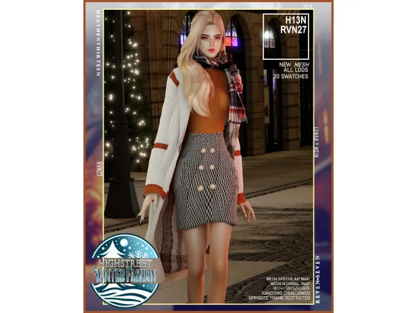 Alpha Women's Blown Up Outerwear Winter Overcoat with Scarf by rvn2seven - The Sims 4 Custom Content