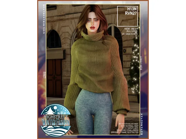 Alpha Women's Cowl Neck Long Sleeves Oversized Pullover by rvn2seven - The Sims 4 Custom Content