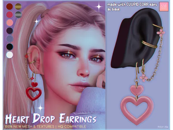 Alpha HONEY Heart Drop Earrings by SMSims - The Sims 4 Custom Content