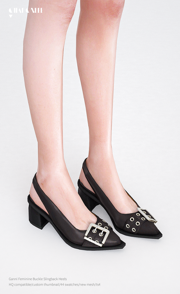 Alpha Ganni Feminine Buckle Slingback Heels by simsfinds - The Sims 4 Custom Content