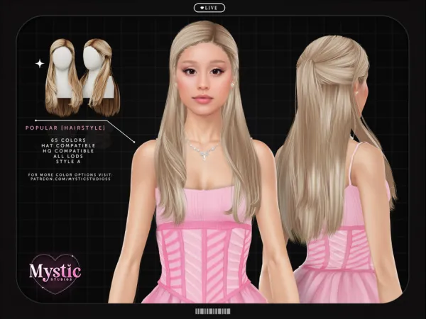 Alpha Popular (Hairstyle) Style A by Mystic Studios - The Sims 4 Custom Content
