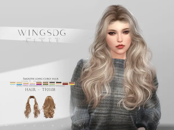 Alpha WINGS TF0108 Smooth long curly hair by wingssims - The Sims 4 Custom Content