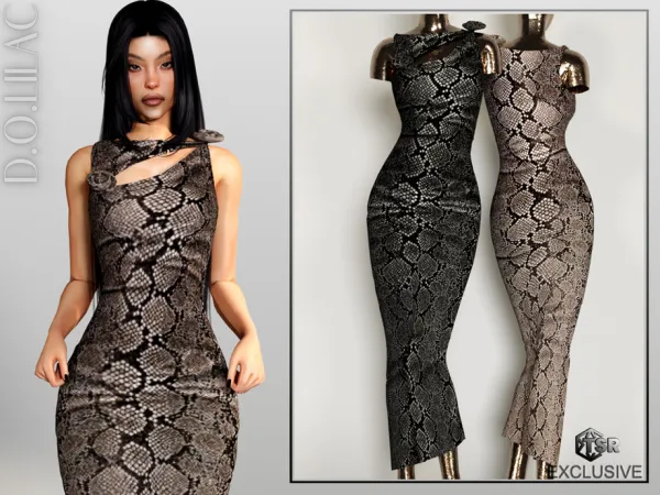 Alpha Asymmetric Animal Print Dress DO0683 by DOLilac - The Sims 4 Custom Content