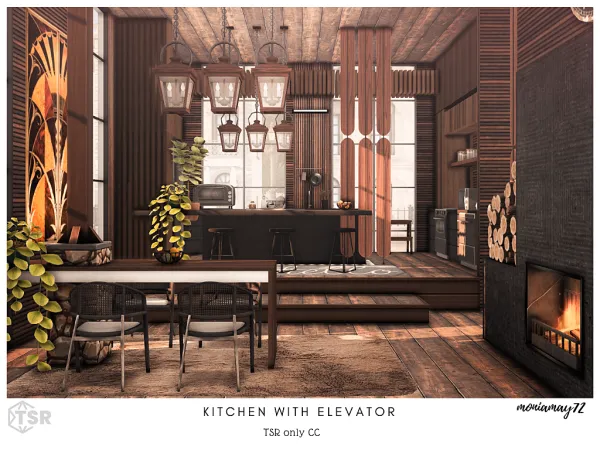 Mix Dark Big Wooden Kitchen - The Sims 4 Custom Content