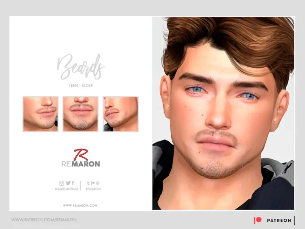 Alpha Beard Goatee Male Sim by remaron - The Sims 4 Custom Content