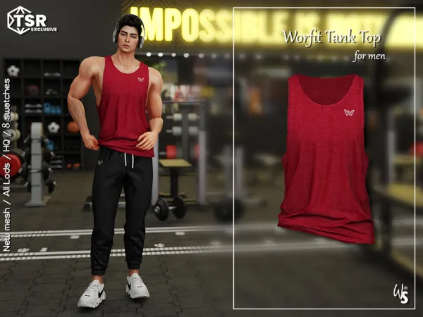 Alpha Worfit Tanktop for men by WisteriaSims - The Sims 4 Custom Content