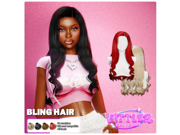 Alpha Bling Long Curls Hair by VittlerUniverse - The Sims 4 Custom Content
