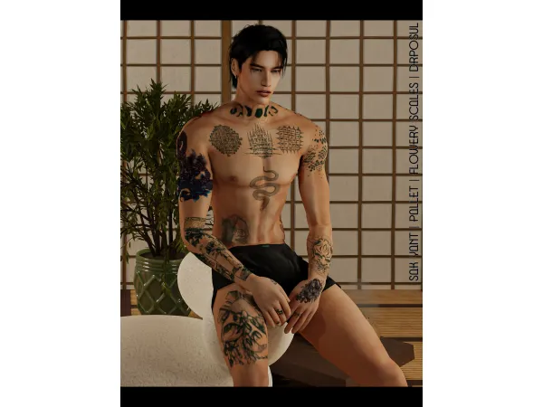 Mix Tattoo Collection Sak Yant Pallet Flowery Scales by po_sul - The Sims 4 Custom Content
