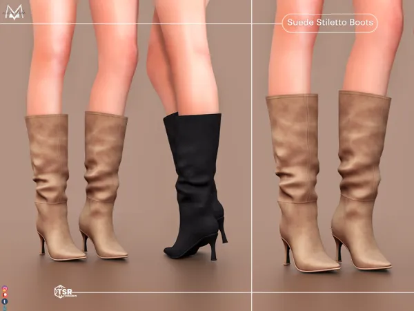 Mix Suede Stiletto Boots S485 by Mermalade - The Sims 4 Custom Content