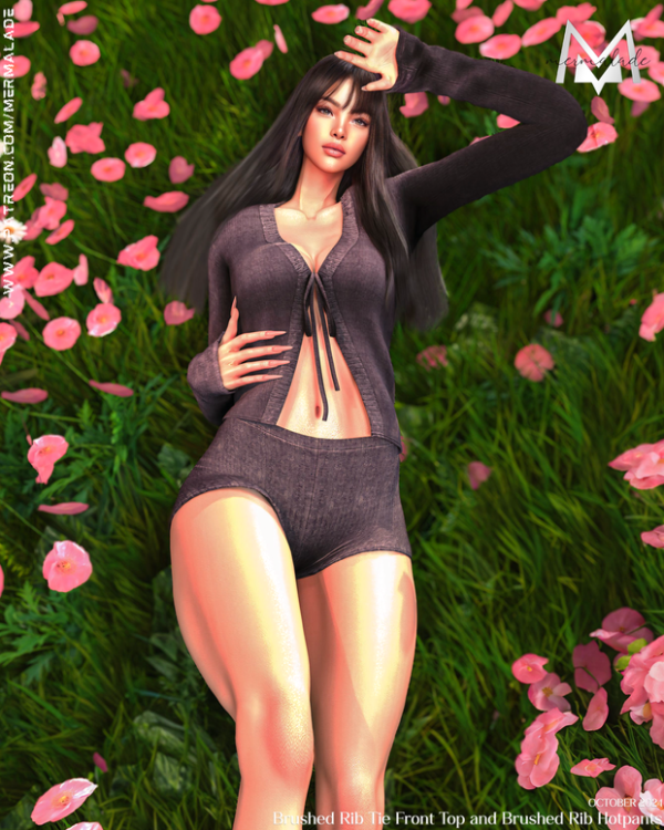 Alpha Brushed Rib Tie Front Top and Brushed Rib Hotpants by mermalade - The Sims 4 Custom Content