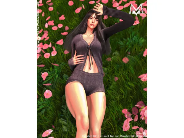 Alpha Brushed Rib Tie Front Top and Brushed Rib Hotpants by mermalade - The Sims 4 Custom Content