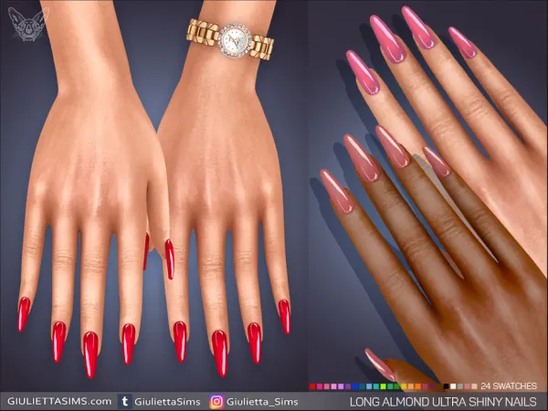 Alpha Long Almond Ultra Shiny Nails - The Sims 4 Custom Content