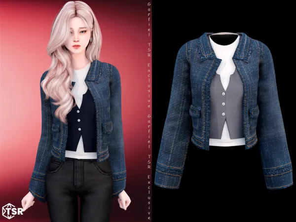 Alpha Nadine Denim jacket with vest layers by Garfiel - The Sims 4 Custom Content