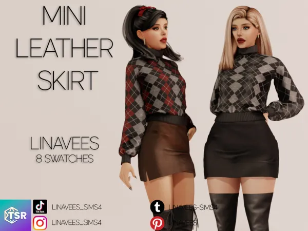 Alpha CELINE MINI LEATHER SKIRT by thesimsresource - The Sims 4 Custom Content