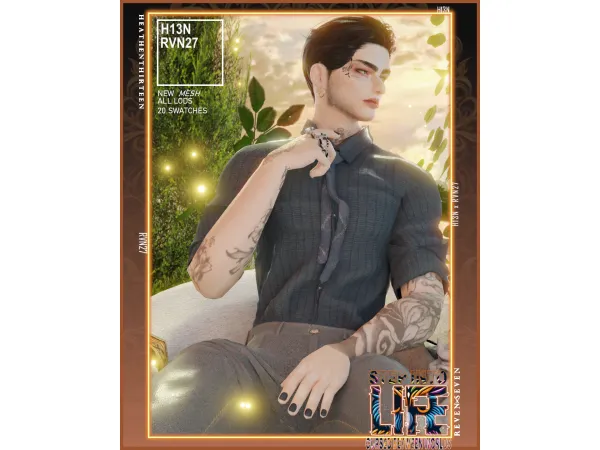 Alpha Men's Business Rolled Up Sleeve Fitted Shirt by rvn2seven - The Sims 4 Custom Content