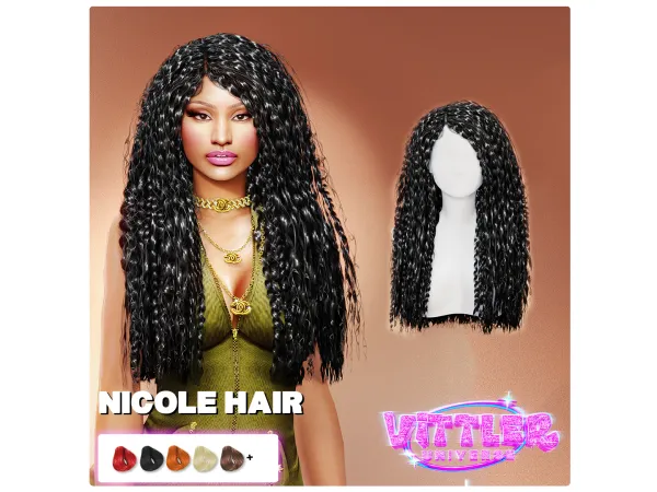 Alpha Nicole Curly Hair by VittlerUniverse - The Sims 4 Custom Content