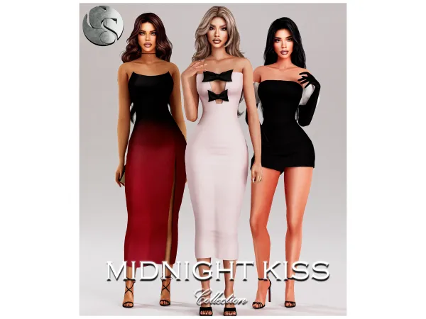 Alpha CAMUFLAJE Midnight Kiss NYE Collection (3 Dresses Clutch)FG FP - The Sims 4 Custom Content