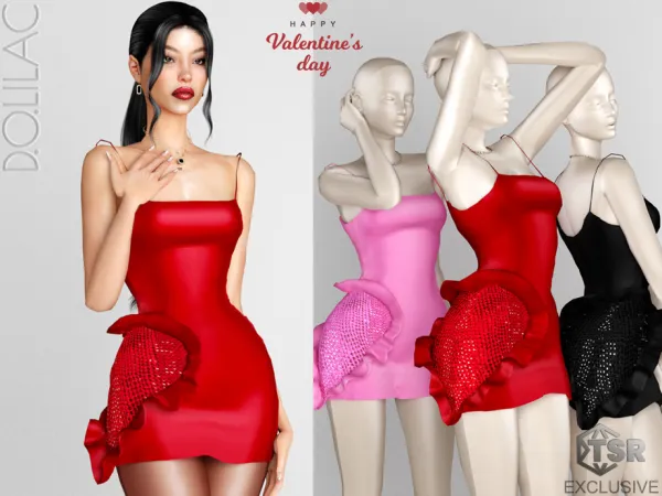 Alpha Valentine's Day Ruffled Heart Embellished Mini Dress DO0235 by DOLilac - The Sims 4 Custom Content