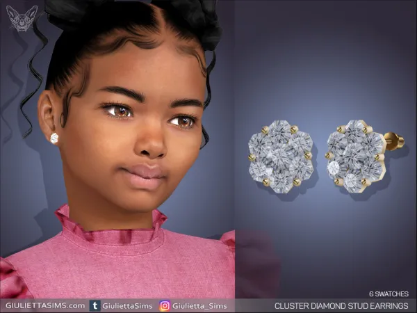 Alpha Cluster Setting Diamond Stud Earrings For Kids - The Sims 4 Custom Content