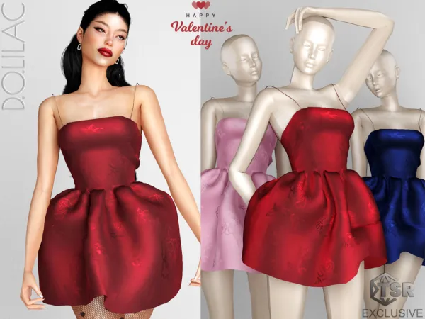 Alpha Valentine's Day Jacquard Satin Mini Dress DO0234 by DOLilac - The Sims 4 Custom Content