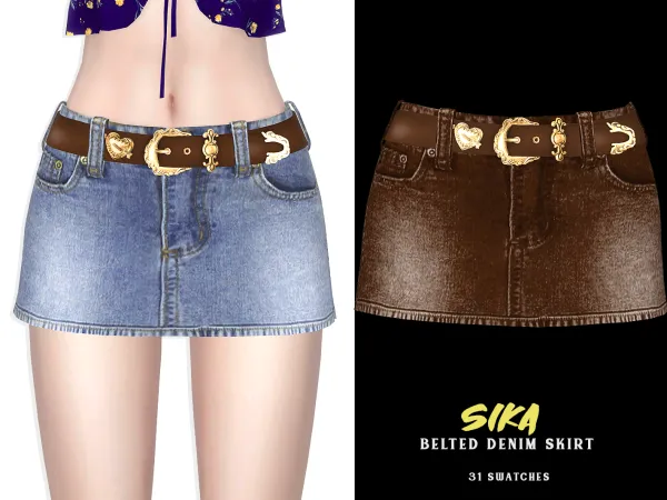 Alpha Sika Belted Denim Skirt - The Sims 4 Custom Content