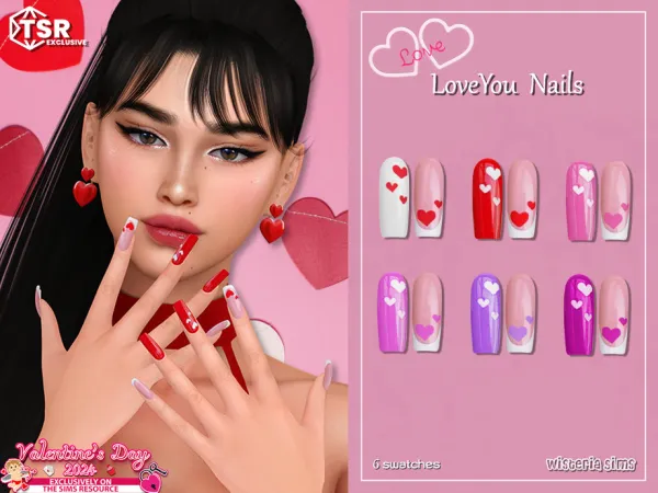 Mix Love You Nails by WisteriaSims - The Sims 4 Custom Content
