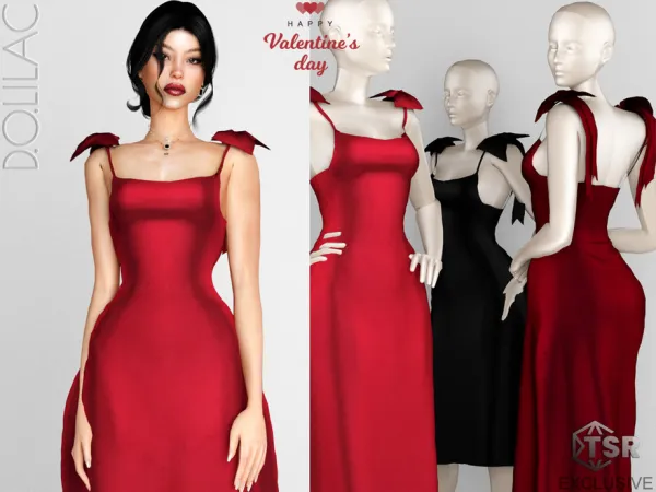 Alpha Valentine's Day Ribbon Strap Dress DO0228 by DOLilac - The Sims 4 Custom Content
