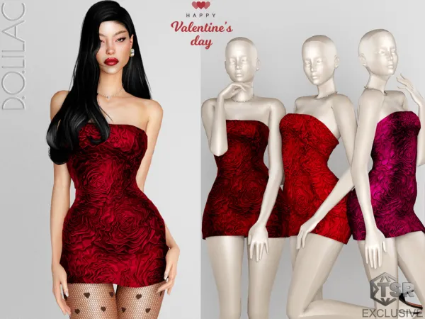 Alpha Valentine's Day Strapless Rosette Gazer Mini Dress DO0224 by DOLilac - The Sims 4 Custom Content