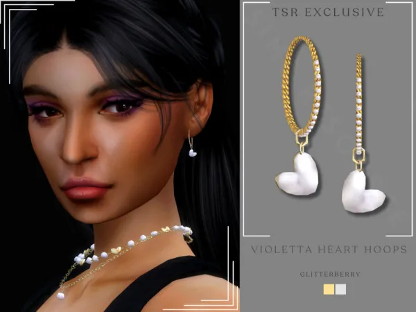 Alpha Violetta Heart Hoops by Glitterberryfly - The Sims 4 Custom Content