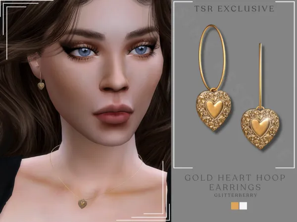Alpha Gold Heart Hoop Earring by Glitterberryfly - The Sims 4 Custom Content