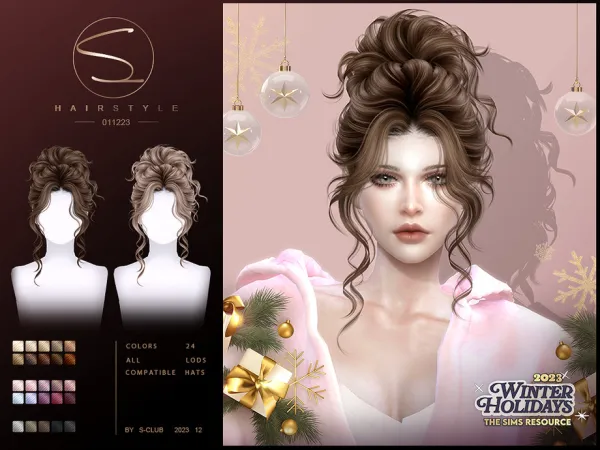 Alpha Winter Holidays 2023 Hair 01 Club by S - The Sims 4 Custom Content
