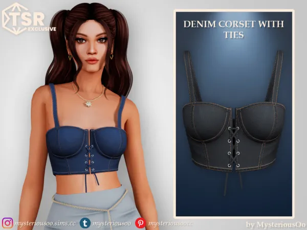 Alpha Denim corset with ties by MysteriousOo - The Sims 4 Custom Content
