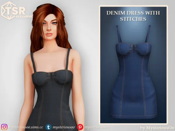 Alpha Denim dress with stitches by MysteriousOo - The Sims 4 Custom Content