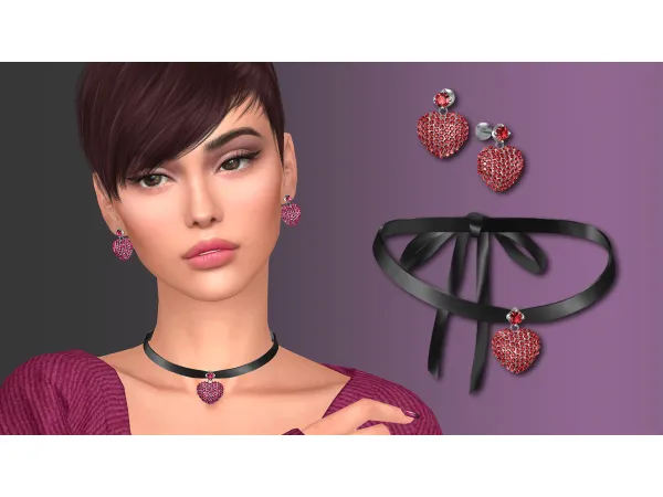 Alpha Pave heart jewelry set by NataliS - The Sims 4 Custom Content