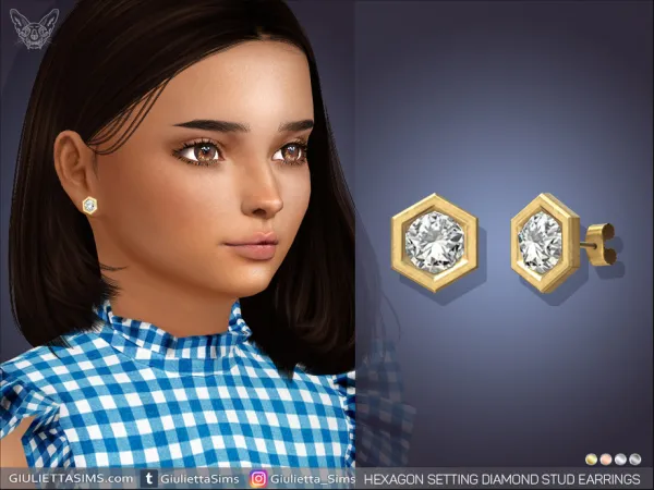 Alpha Hexagon Setting Diamond Stud Earrings For Kids - The Sims 4 Custom Content