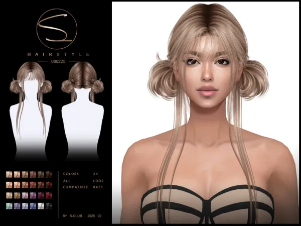 Alpha Cute double buns hairstyle 080225 CLUB by S - The Sims 4 Custom Content