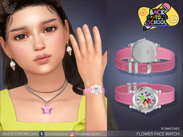 Alpha Flower Face Watch For Kids - The Sims 4 Custom Content