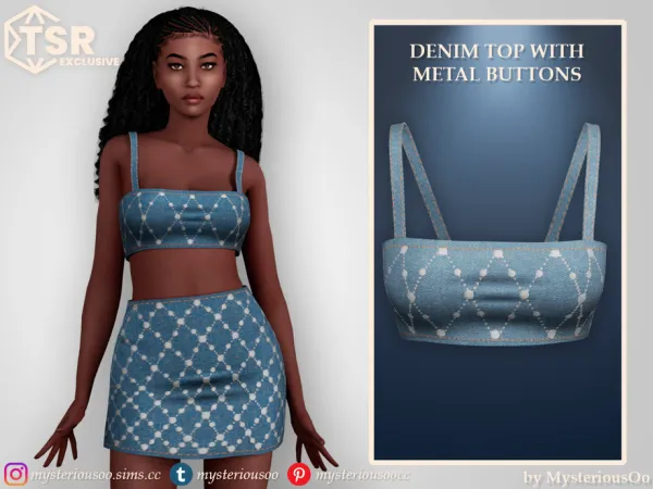 Alpha Denim top with metal buttons by MysteriousOo - The Sims 4 Custom Content