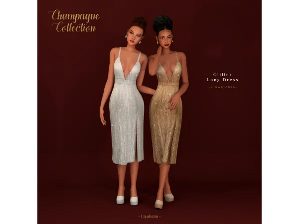 Maxis Match Champagne Collection Glitter Long Dress by LiyahSim - The Sims 4 Custom Content
