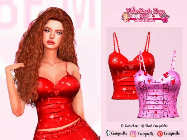 Alpha Valentines Day Pajamas Set N1 Top by couquett - The Sims 4 Custom Content