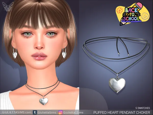 Alpha Puffed Heart Pendant Choker - The Sims 4 Custom Content