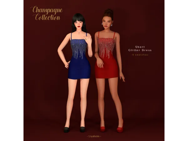 Maxis Match Champagne Collection Short Glitter Dress by LiyahSim - The Sims 4 Custom Content
