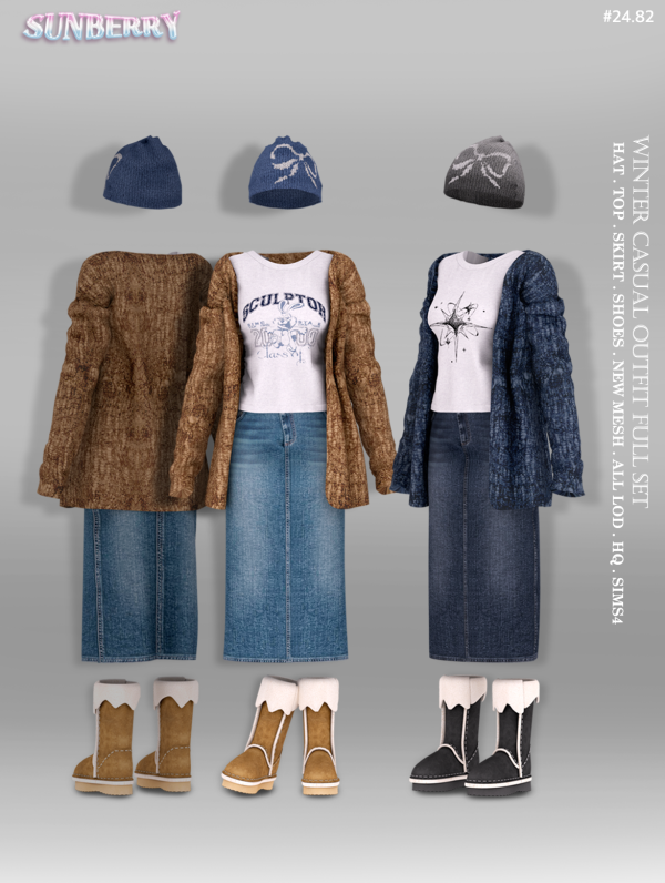 Alpha [SUNBERRY] 2482 Winter Casual Outfit Full Set by simsfinds - The Sims 4 Custom Content