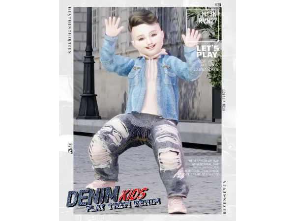 Alpha Toddler's Plaid Inside Shirt Country Denim Jacket by heathenthirteen - The Sims 4 Custom Content