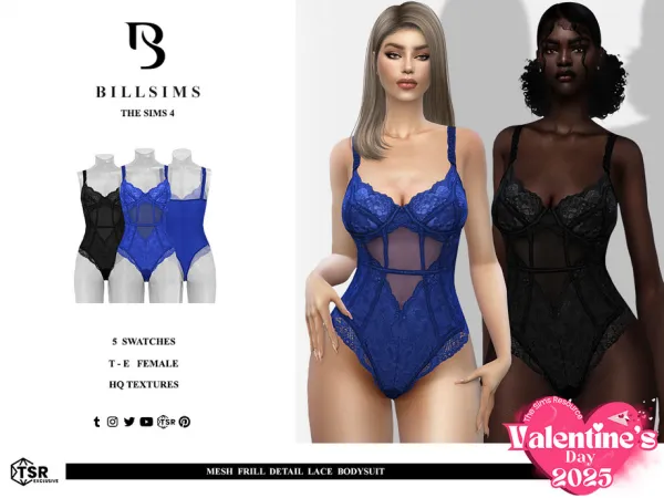 Mix Mesh Frill Detail Lace Bodysuit by Bill Sims - The Sims 4 Custom Content