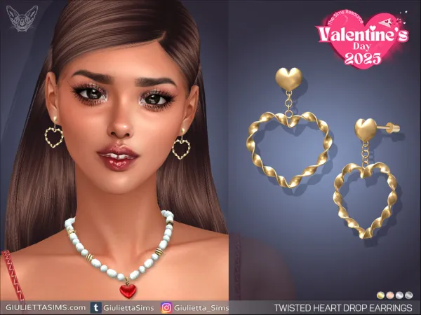 Alpha Twisted Heart Drop Earrings by feyona - The Sims 4 Custom Content