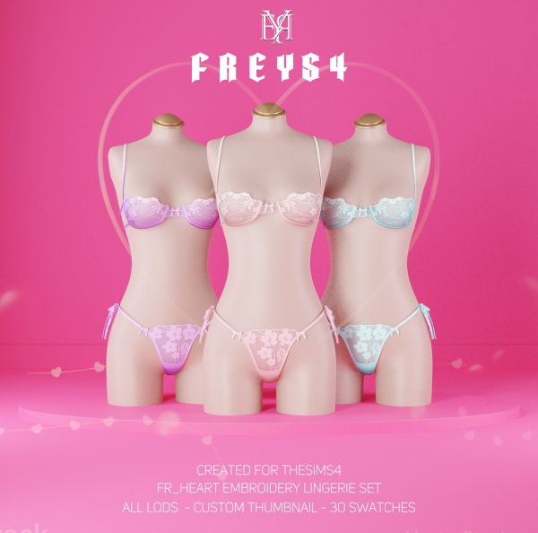 Alpha FR_Heart Embroidery Lingerie Set by freys4 - The Sims 4 Custom Content