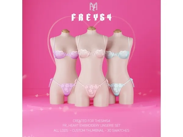 Alpha FR_Heart Embroidery Lingerie Set - The Sims 4 Custom Content